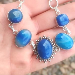 New Blue Agate Silver Bangle Bracelet.